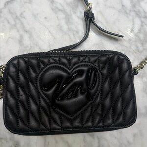 Karl Lagerfeld Black Quilted Heart-Logo Crossbody Bag